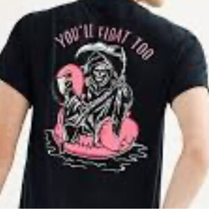 Retrofit Black short sleeve T-Shirt with Pink Flamingo"You'll Float Too"